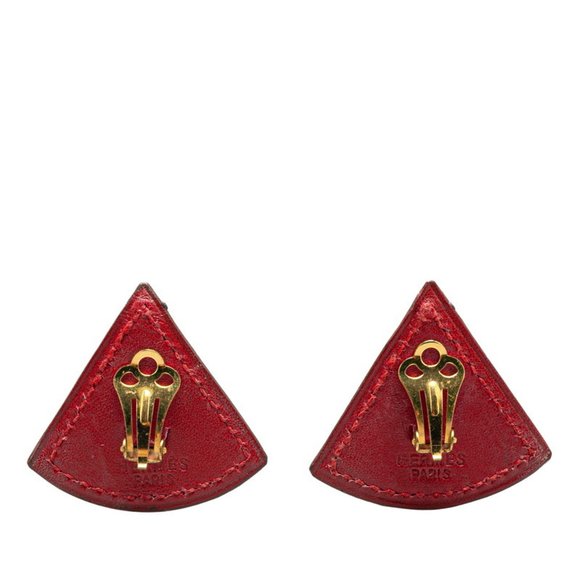 Herms Triangle Earrings Rouge vif Leather Plated Women's HERMES